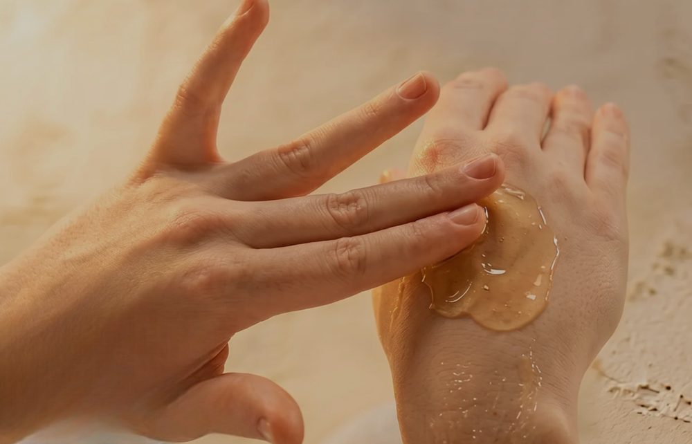 Gently massaging Honeybiotics into the skin