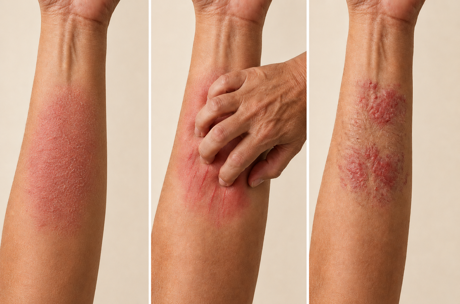 Scratching an itchy forearm until the surface breaks open