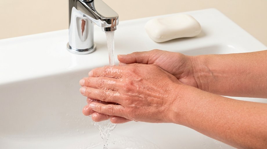 Washing hands with soap under running water
